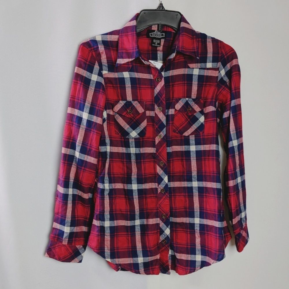 Macy's Brand Angie's Soft Red Plaid Shirt Sz S NWT